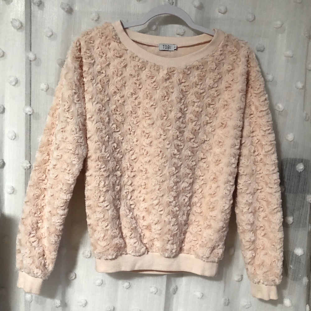 Light Pink Cozy Sweater Soft Rose Pattern Small